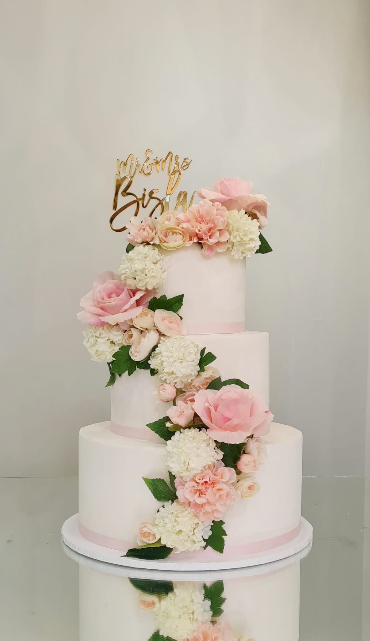 Wedding Cake with Pink Flowers 1